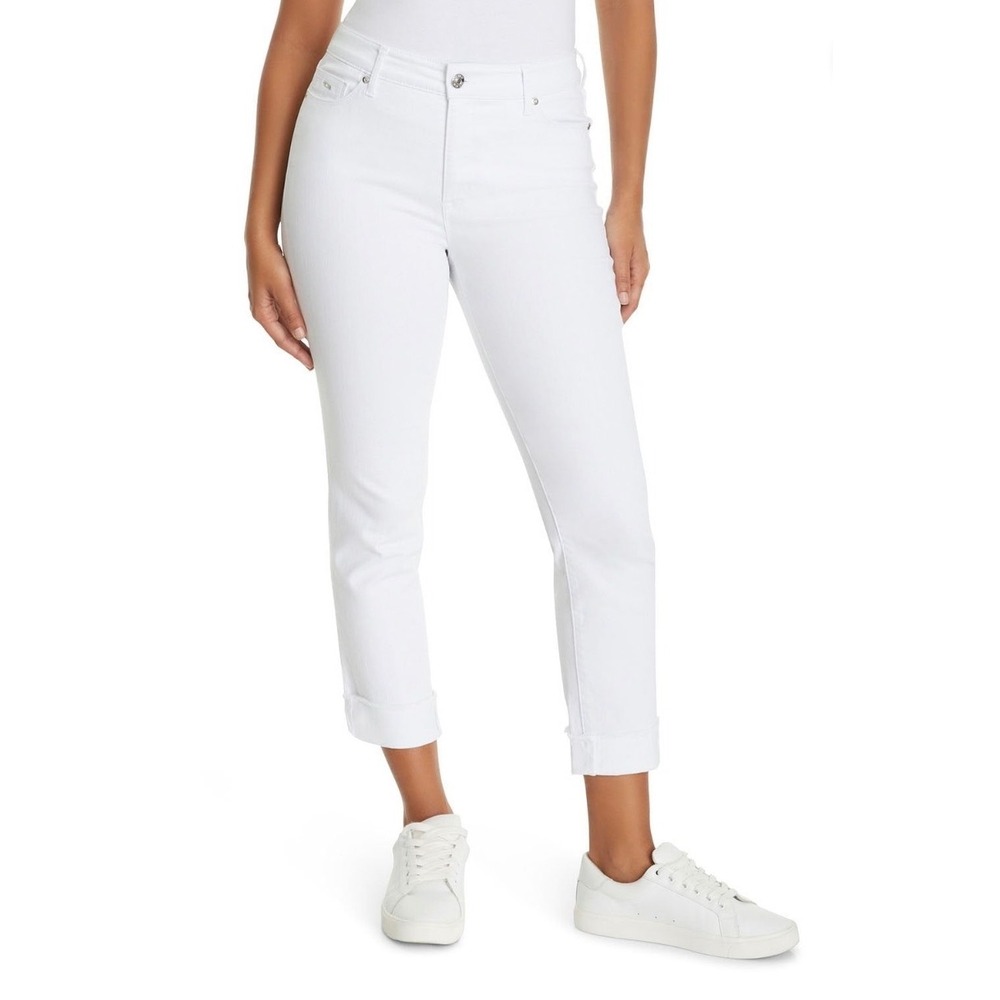 Nine West Gramercy Crop Jeans White Slim Fit Fray Cuff Twill Pants Size 16